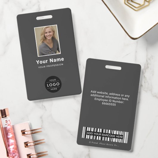 Moderne Charcoal-Grau Corporate Foto Logo Barcode Ausweis (Büro)