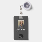 Moderne Charcoal-Grau Corporate Foto Logo Barcode Ausweis (Vorderseite mit Ausziehbar)