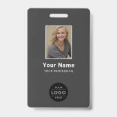 Moderne Charcoal-Grau Corporate Foto Logo Barcode Ausweis (Vorderseite)