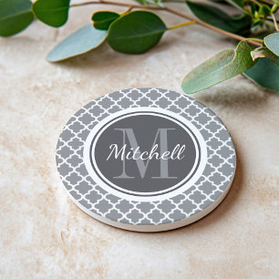 Moderne Charcoal-Grau-Quatrefoil-Monogramm Getränkeuntersetzer