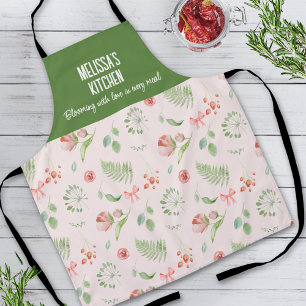 Moderne charmvolle rosa grüne Blumengestaltung Schürze