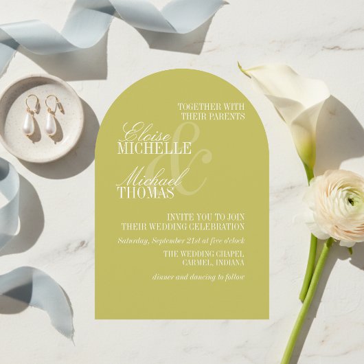 Moderne Chartreuse-Formale-Bogen-Hochzeit  Einladung