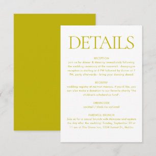 Moderne Chartreuse-Grüne Hochzeitsinfos Details Begleitkarte