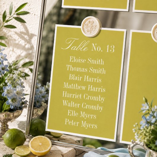 Moderne Chartreuse-Hochzeitssitzplan Tischnummer
