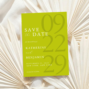Moderne Chartreuse-Minimalismus-Hochzeit Save The Date