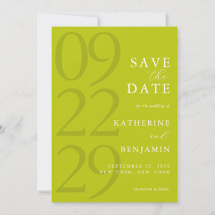 Moderne Chartreuse Minimalistische Hochzeit Save The Date