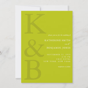Moderne Chartreuse-Monogramm-Minimalist-Hochzeit Einladung