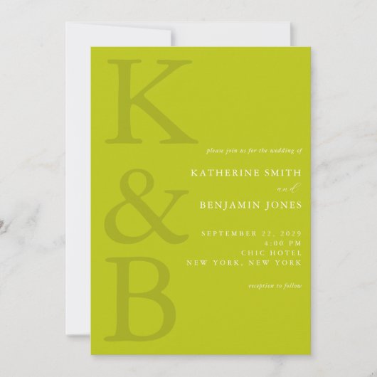 Moderne Chartreuse-Monogramm-Minimalist-Hochzeit Einladung (Vorderseite)