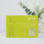 Moderne Chartreuse-Monogramm-Minimalist-Hochzeit RSVP Karte (Stehend Vorderseite)