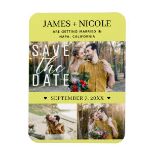 Moderne Chartreuse Save the Date Hochzeit 3 Fotos Magnet
