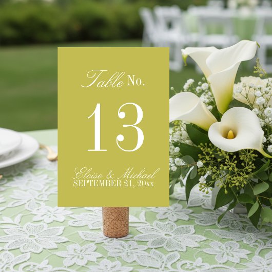 Moderne Chartreuse-Skript Formale Hochzeit Tischnummer