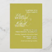 Moderne Chartreuse-Skriptformale Hochzeit Folieneinladung (Vorderseite)