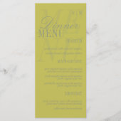 Moderne Chartreuse-Skriptformale Hochzeit Menükarte (Vorderseite)