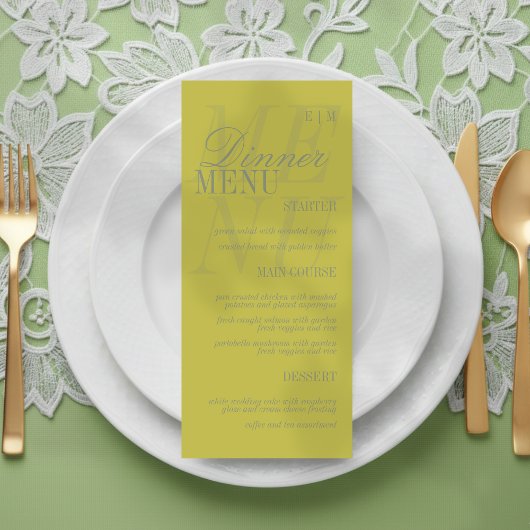 Moderne Chartreuse-Skriptformale Hochzeit Menükarte