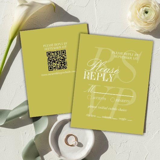 Moderne Chartreuse-Skriptformale Hochzeit RSVP Karte