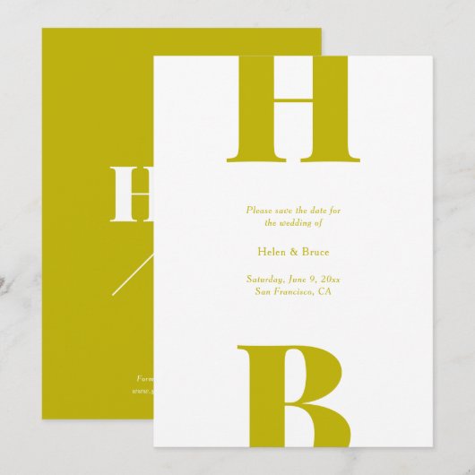 Moderne Chartreuse-Typografie-Monogramm-Hochzeit Save The Date (Vorne/Hinten)