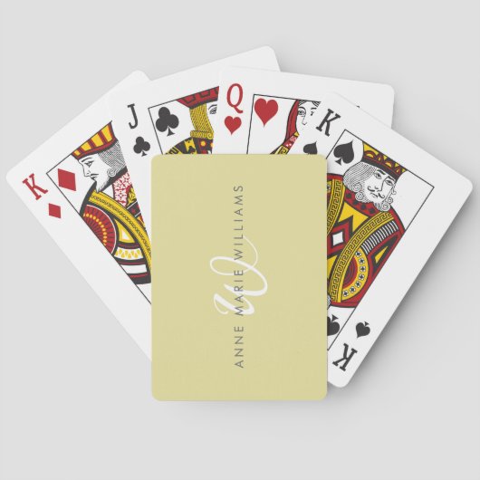 Moderne Chartreuse-Weiß-Schriftmonogramm Spielkarten (Rückseite)