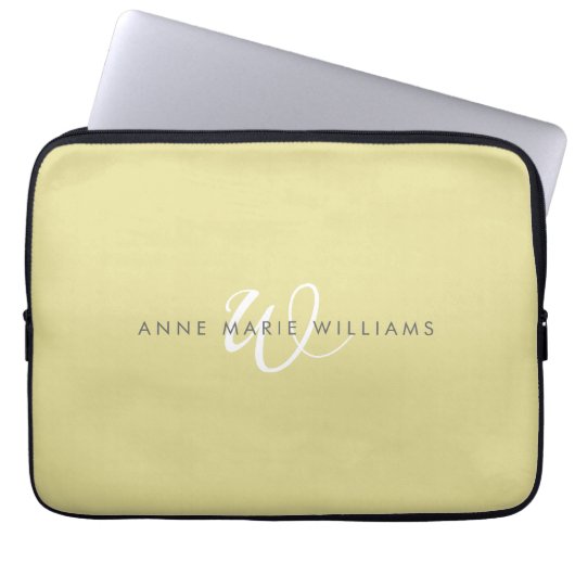 Moderne Chartreuse Weiße Schrift Monogramm Laptopschutzhülle (Vorderseite)