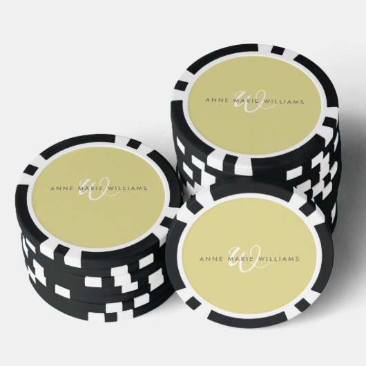 Moderne Chartreuse Weiße Schrift Monogramm Pokerchips (Stapel)