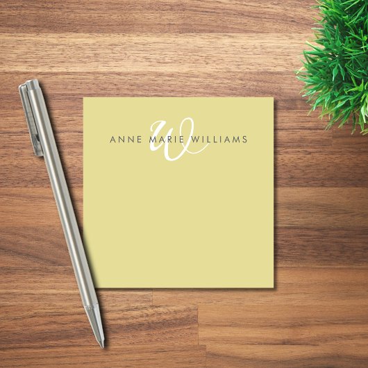 Moderne Chartreuse Weiße Schrift Monogramm Post-it Klebezettel