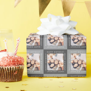 Moderne Checker Muster Frohe Geburtstag Familienfo Geschenkpapier
