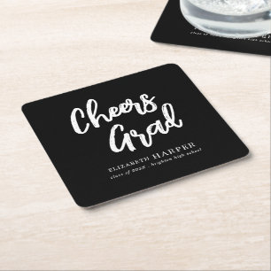 Moderne Cheers Grad Pinsel Schrift Graduation Rechteckiger Pappuntersetzer