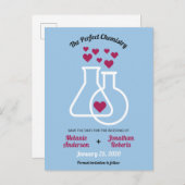 Moderne Chemie-Herz-Hochzeit rettet das Datum Ankündigungspostkarte (Vorne/Hinten)