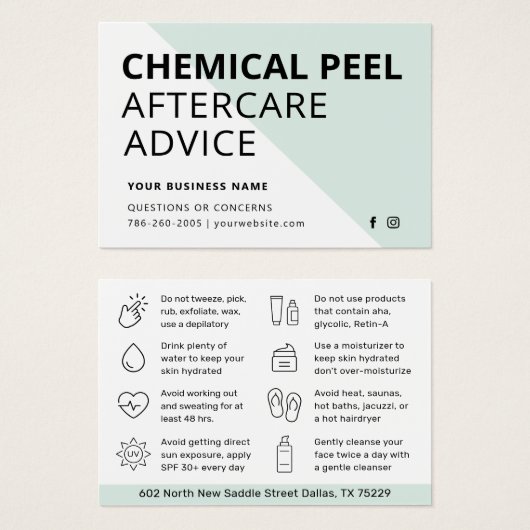 Moderne chemische Peel Aftercare Instruction Card (Vorne & Hinten)