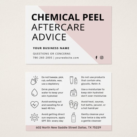 Moderne chemische Peel Aftercare Instruction Card (Vorne & Hinten)
