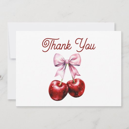 Moderne Cherry auf der Pink Bow Babydusche Dankeskarte (Vorderseite)