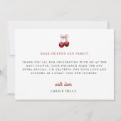 Moderne Cherry auf der Pink Bow Babydusche Dankeskarte (Rückseite)