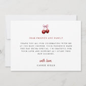 Moderne Cherry auf der Pink Bow Babydusche Dankeskarte (Rückseite)