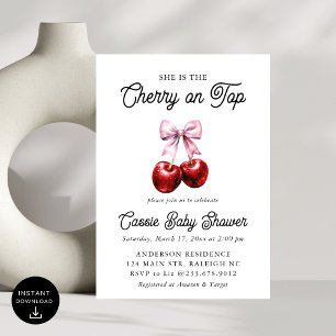 Moderne Cherry auf der Pink Bow Babydusche Einladung
