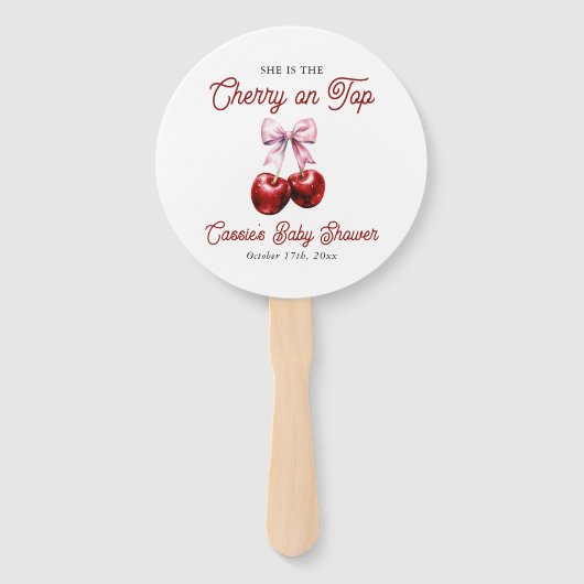 Moderne Cherry auf der Pink Bow Babydusche Fächer (Rückseite)