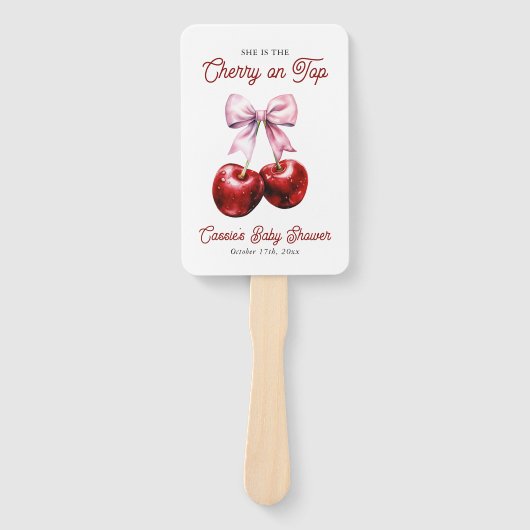 Moderne Cherry auf der Pink Bow Babydusche Fächer (Vorderseite)