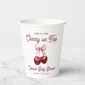 Moderne Cherry auf der Pink Bow Babydusche Pappbecher (Vorderseite)