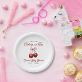 Moderne Cherry auf der Pink Bow Babydusche Pappteller (Party)