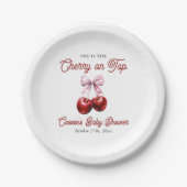 Moderne Cherry auf der Pink Bow Babydusche Pappteller (Vorderseite)