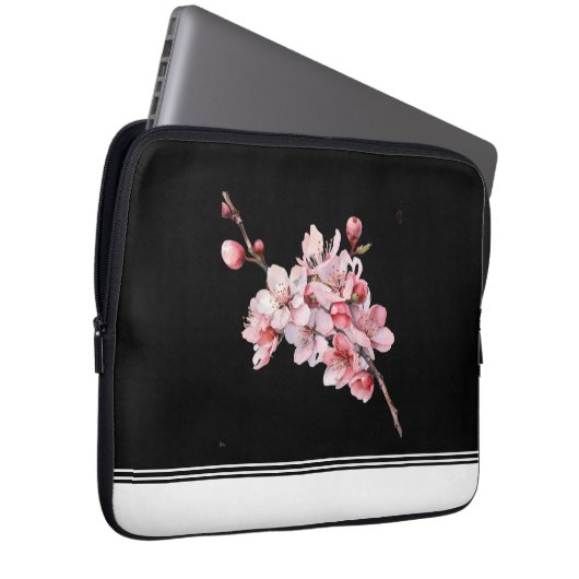 Moderne Cherry Blossom Black Electronics Bag Laptopschutzhülle (Vorne Rechts)