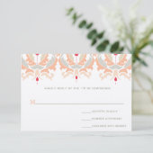 Moderne Cherry Peach Mushroom Damask Hochzeitsstim RSVP Karte (Stehend Vorderseite)