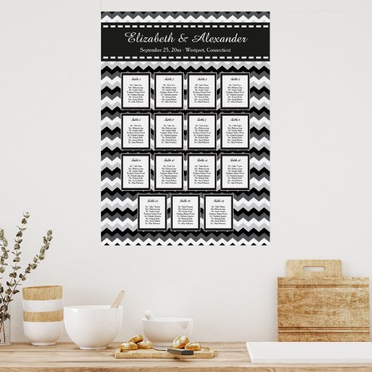 Moderne Chevon Wedding 15 Table Seating Chart Poster (Küche)