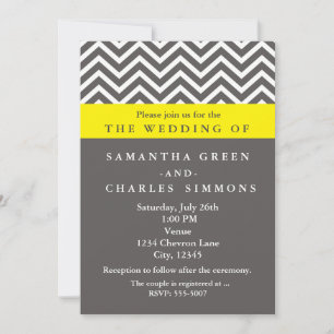 Moderne Chevron Grau & Gelbe Hochzeitseinladungen Einladung