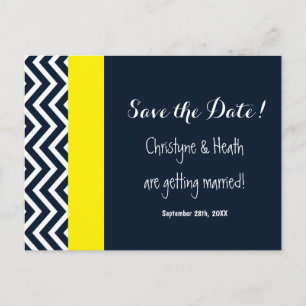 Moderne Chevron Navy Blau Gelb Datum Speichern Pos Ankündigungspostkarte
