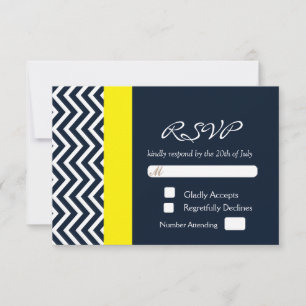Moderne Chevron Navy Blau Gelbe Hochzeits-RSVP-Kar RSVP Karte