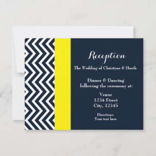 Moderne Chevron Navyblaue und gelbe Empfangskarte Einladung