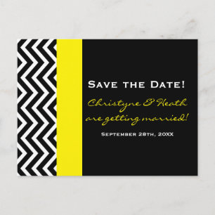 Moderne Chevron Schwarz & Gelb Save the Date Postk Ankündigungspostkarte
