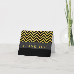 Moderne Chevron-Schwarz-Gold-Dankeskarte zum Falte Dankeskarte