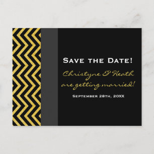 Moderne Chevron Schwarz & Gold Save Date Postkarte