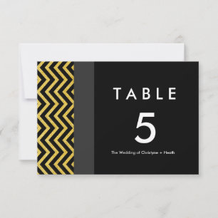 Moderne Chevron Schwarz & Gold Tischnummernkarte Einladung