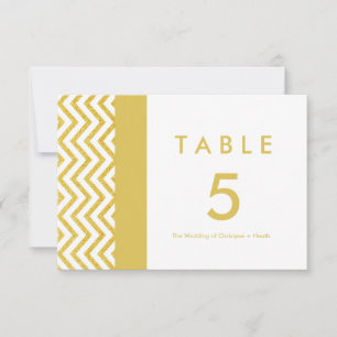 Moderne Chevron Weiß & Gold Tischnummer Karte